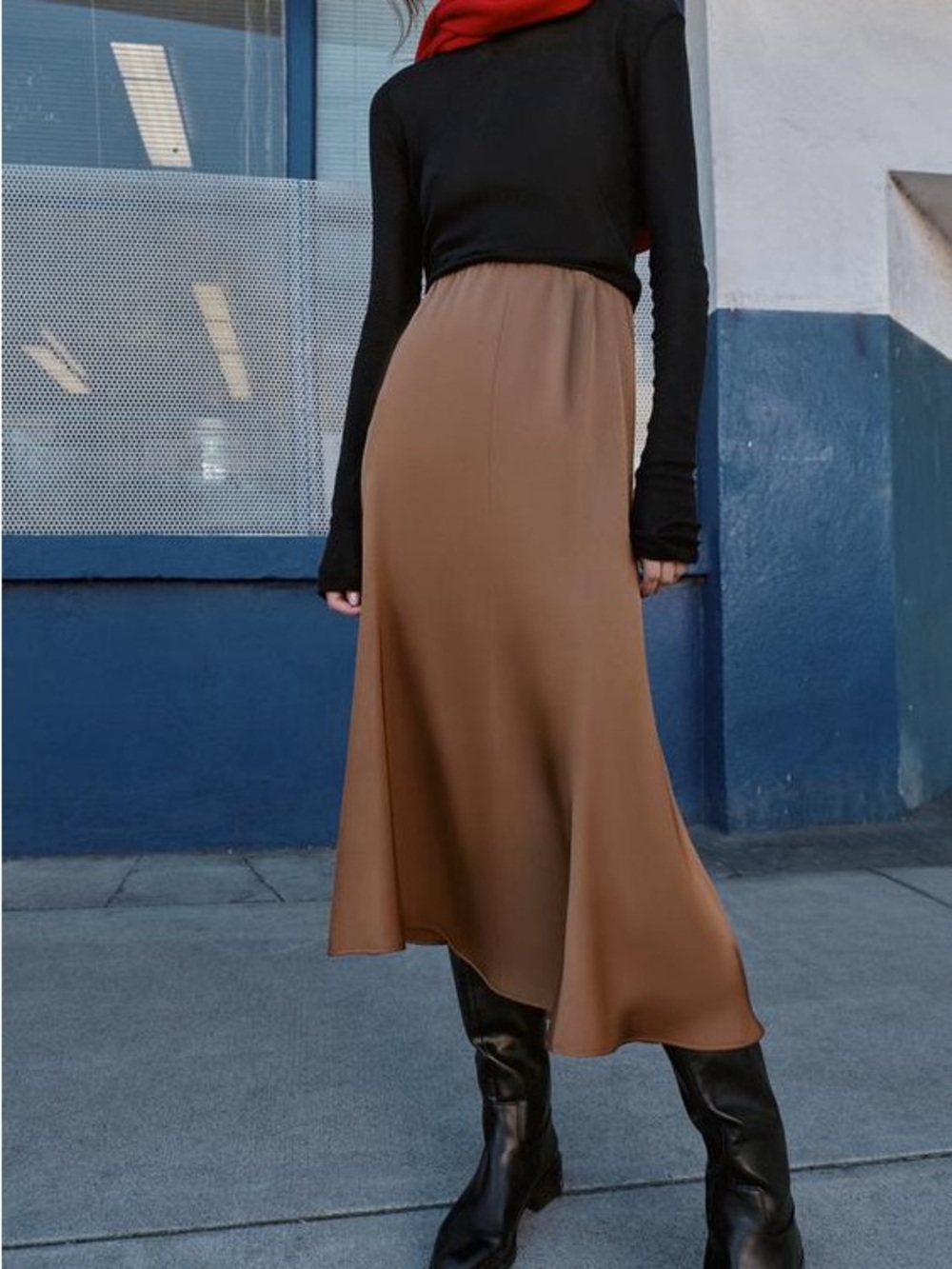 Zara Brown Satin Bias Midi Skirt